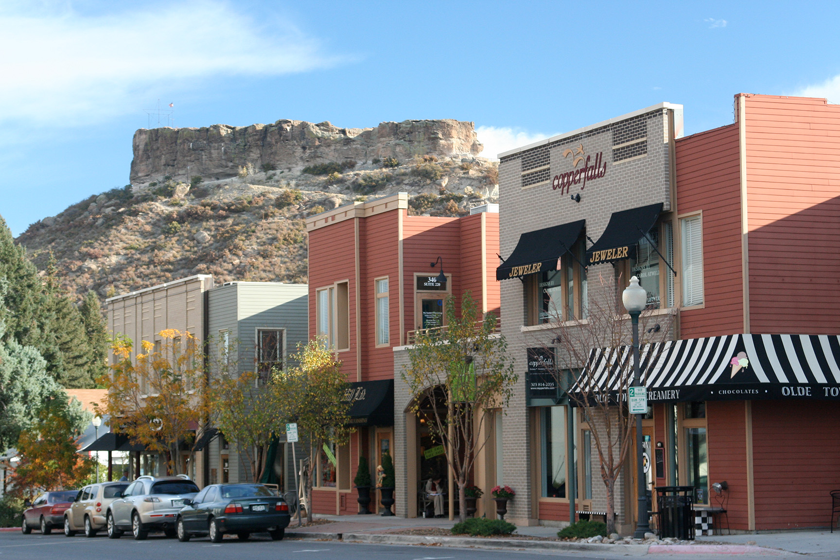 Downtown Castle Rock with the iconic rock